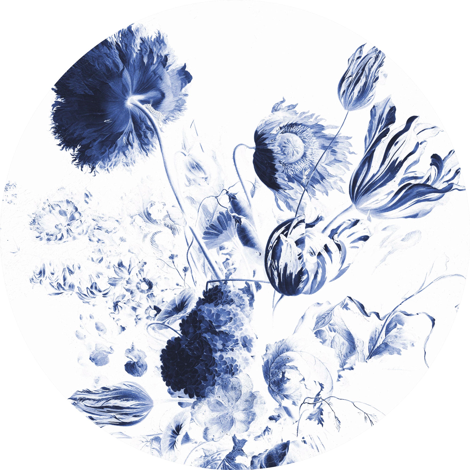 Royal Blue Flowers 002 Wallpaper Circle by KEK Amsterdam