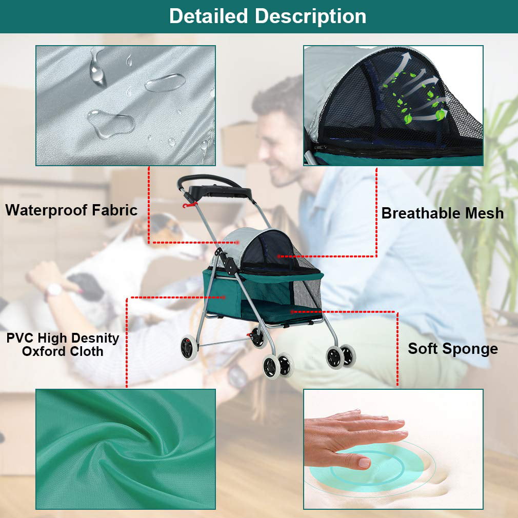 BestPet Pet Stroller Cat Dog Stroller Travel Folding Carrier，Teal