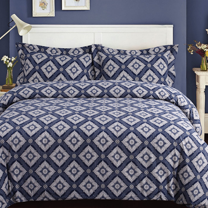 Tribeca Living Damask Cotton Flannel Printed Oversized Queen Duvet Set