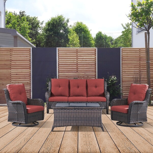 4Piece Patio Sofa with Swivel Glider Chair Set