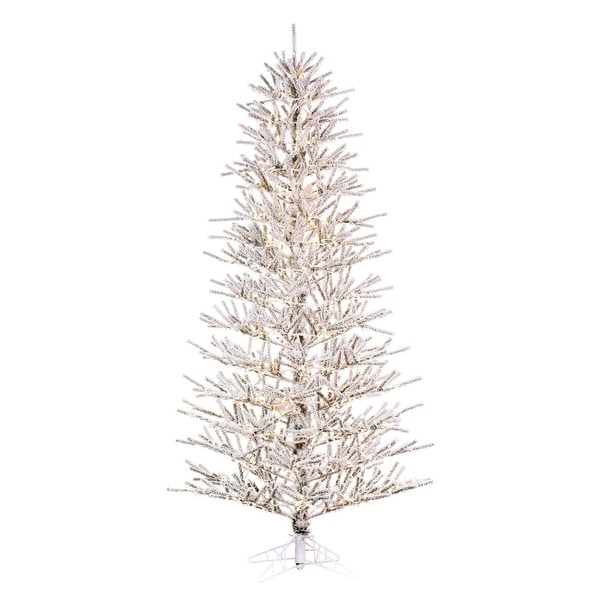 Vickerman 6.5' x 42 Flocked Slim Pistol Pine Artificial Prelit Christmas Tree，Warm White 3mm LED Wide Angle Lights.