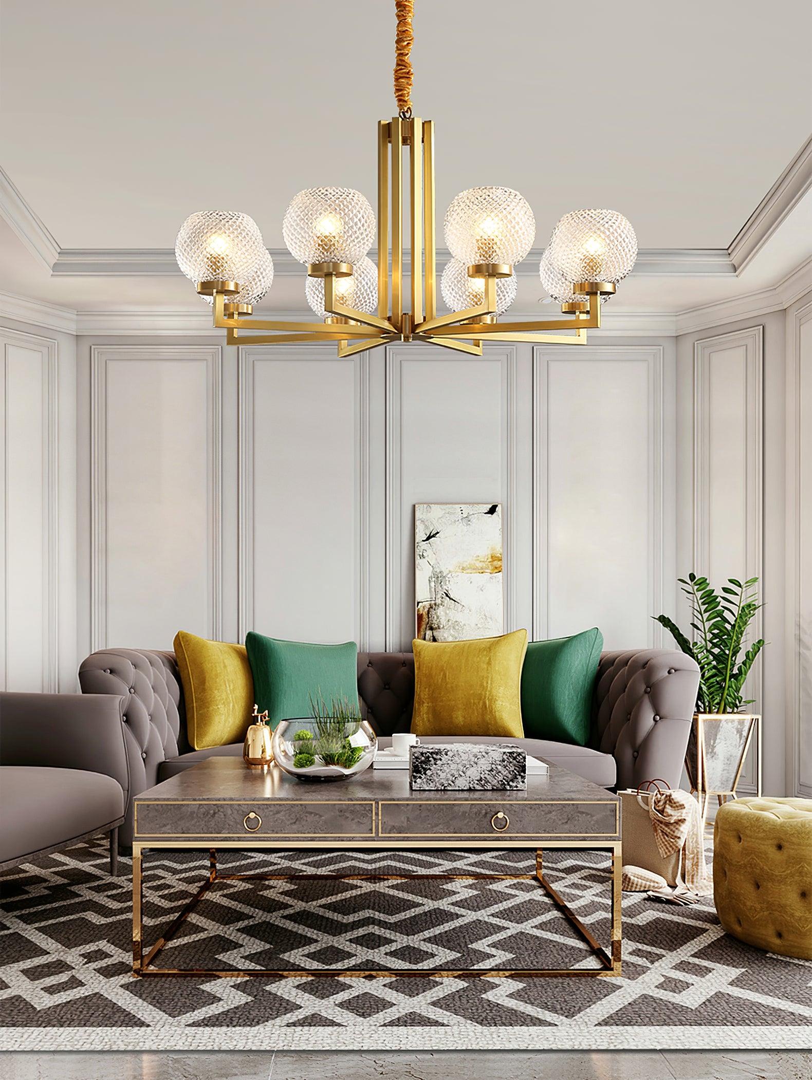 Ribbed Glass Brass Chandelier