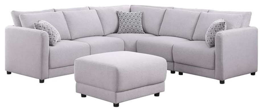 Maklaine Modern Fabric Reversible Sectional Sofa Ottoman Pillows in Gray   Transitional   Sectional Sofas   by Homesquare  Houzz