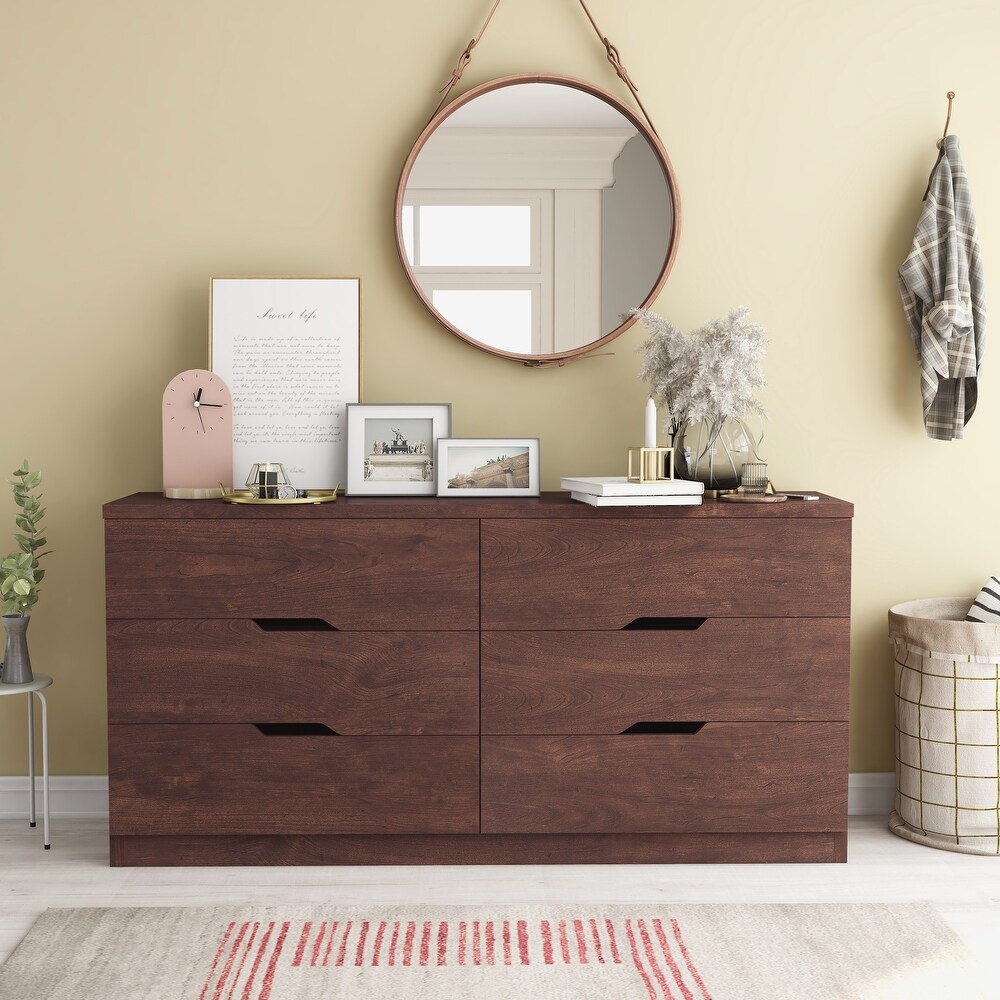 Marlone Contemporary 56 inch Wide 6 Drawer Double Dresser by Furniture of America