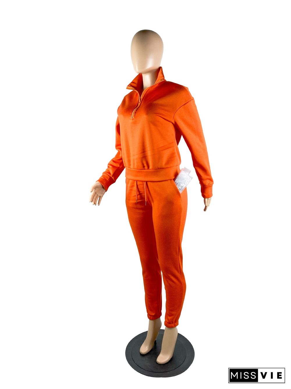 Zipper Stand Collar Pullovers Top Joggers Pants Suit