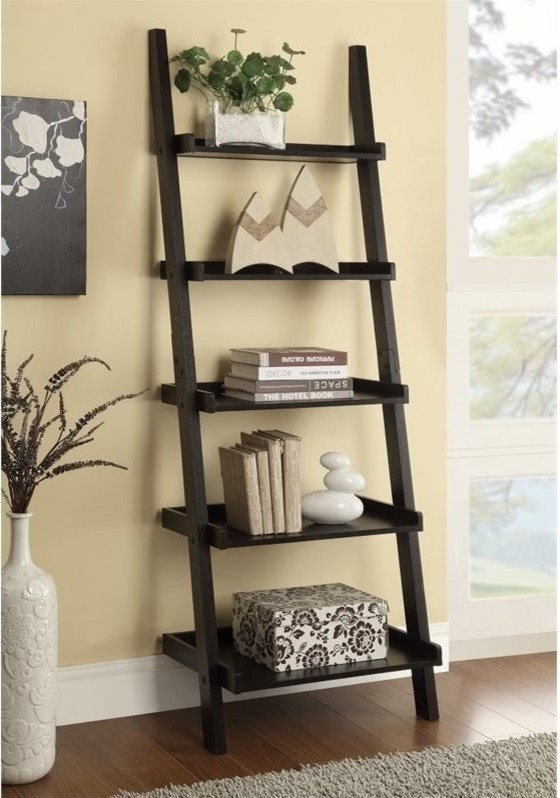 Bowery Hill 5 Shelf Ladder Bookcase in Cappuccino   Transitional   Bookcases   by Homesquare  Houzz