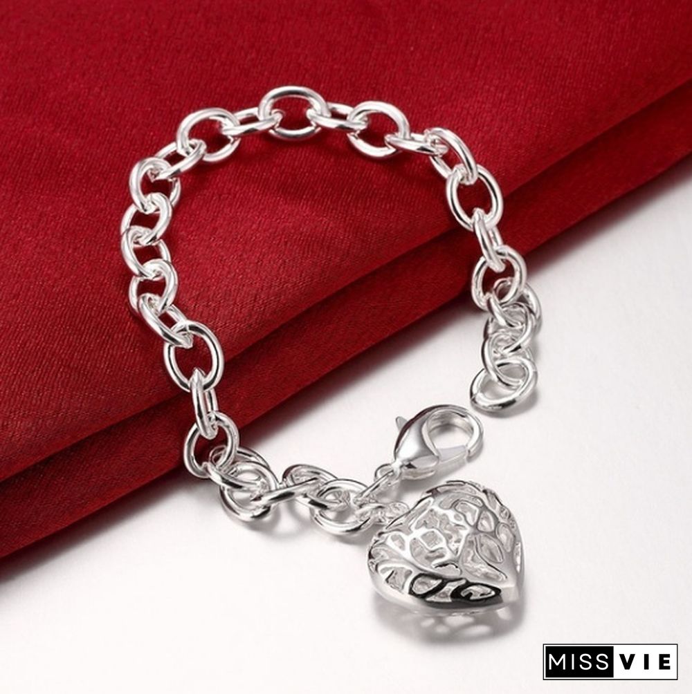 Fashion Jewelry 925 Sterling Silver Heart-Shape Chain Bracelets for Women