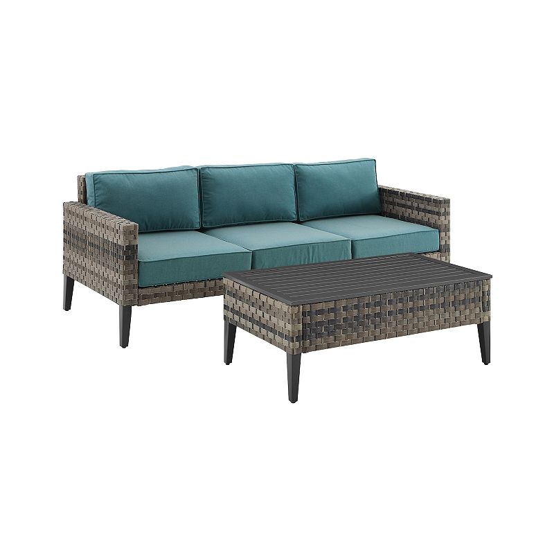 Crosley Prescott Wicker Patio Couch and Coffee Table 2-piece Set