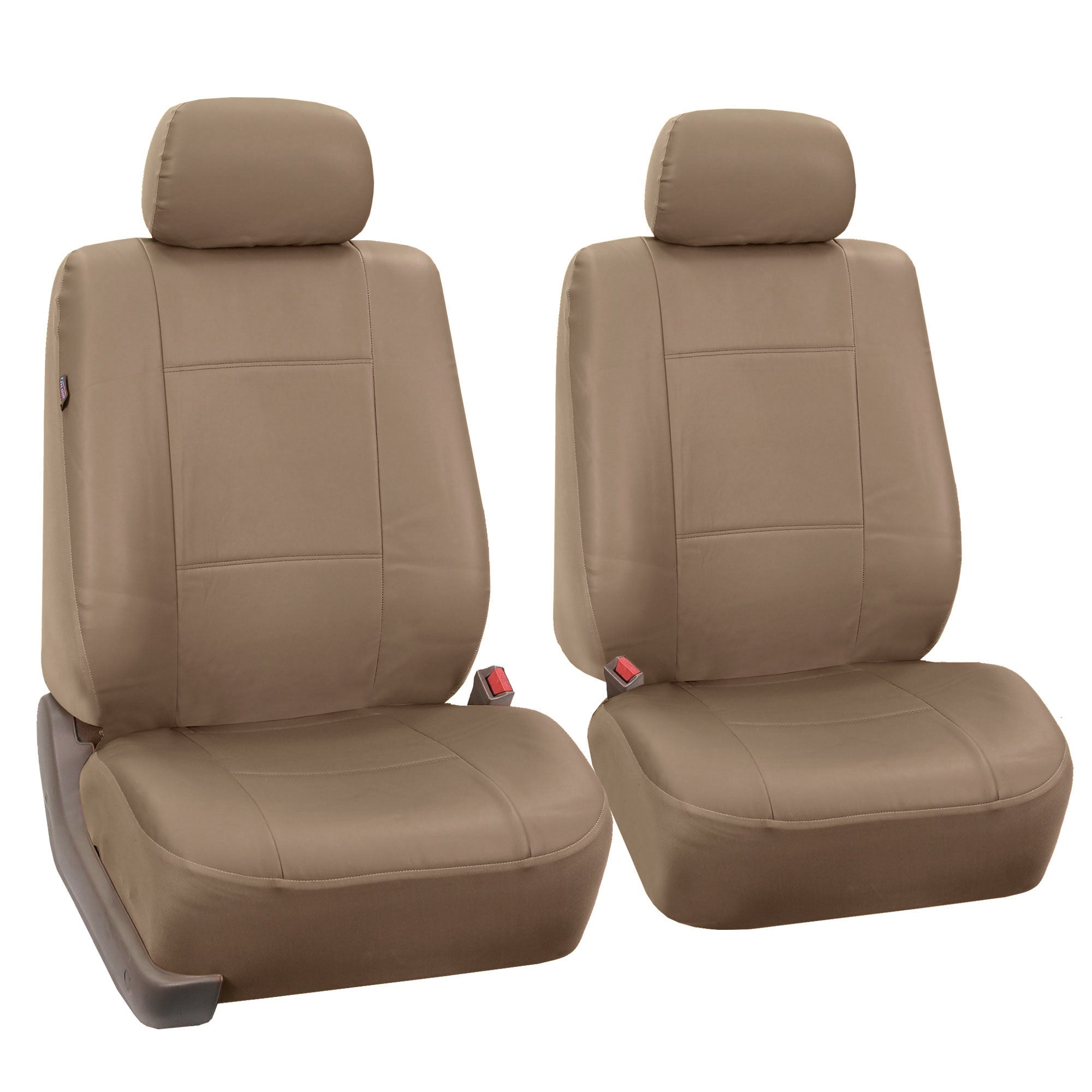 FH Group Faux Leather Airbag Compatible and Split Bench Car Seat Covers， Full Set， Tan