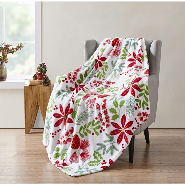 Kate Aurora Holiday Living Christmas Floral Poinsettia amp Ferns Ultra Soft amp Plush Throw Blanket