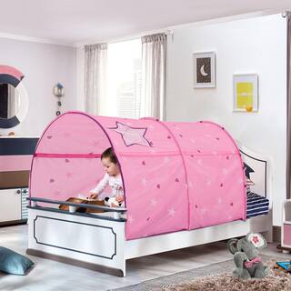 Alvantor Indoor Pop Up Portable Frame Polyester Starlight Bed Canopy Kids Play Tent Twin Curtains Glow in The Dark Stars Pink 2014