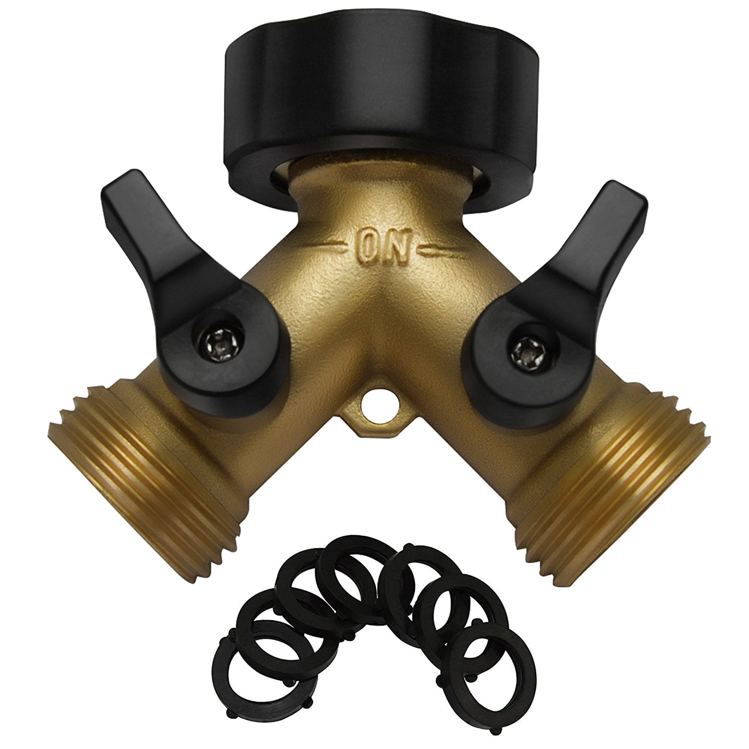 IPOW Solid Brass Garden Hose Splitter 2 Way Hose Connector Water Hose Adapter with Comfortable Rubberized Grip Grip，Easy to Open Valves Garden Hose Splitter for Easy Life