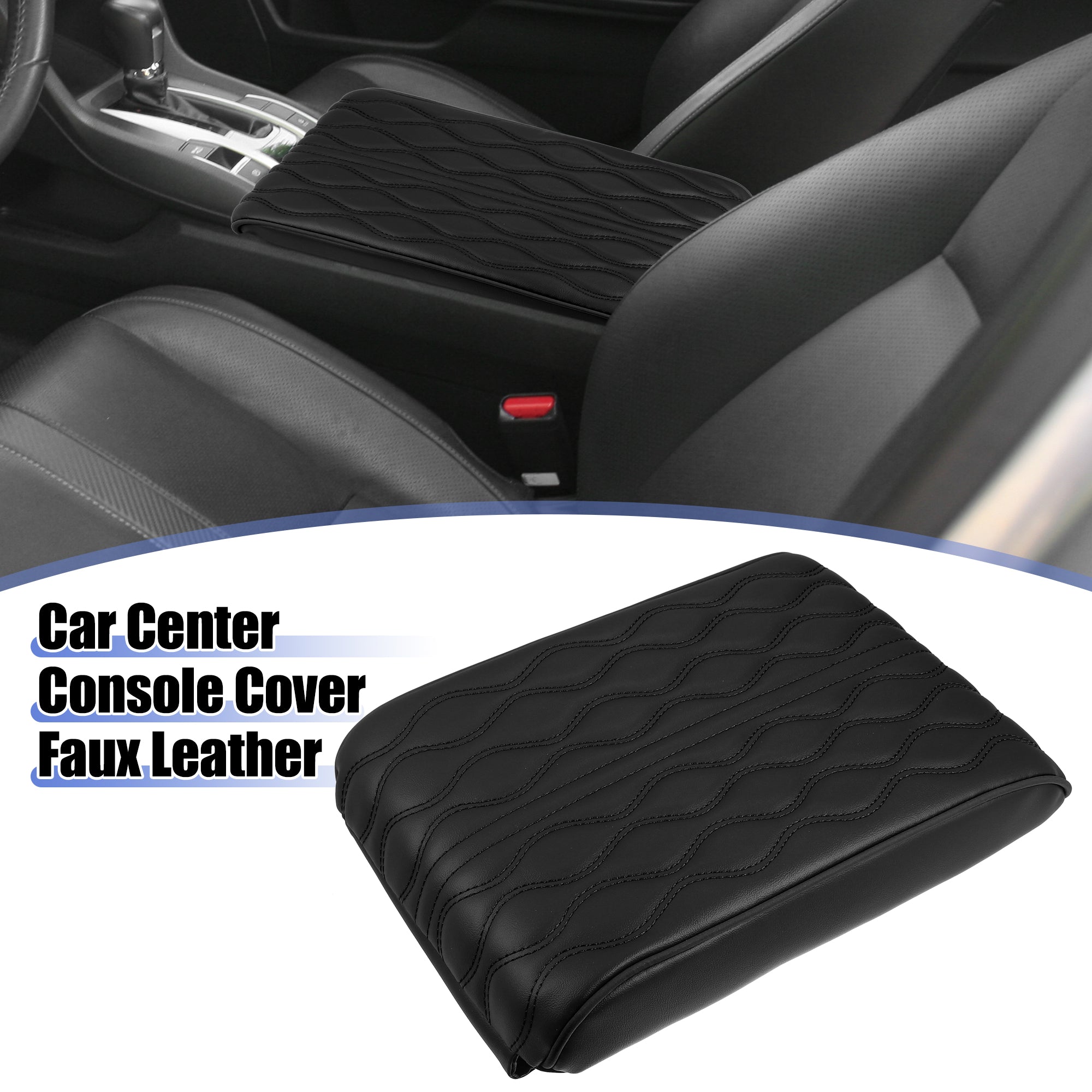 Armrest Cushion Cover Center Console Box Pad Waterproof Faux Leather Cushion Pad Protector with Small Storage Bag Black