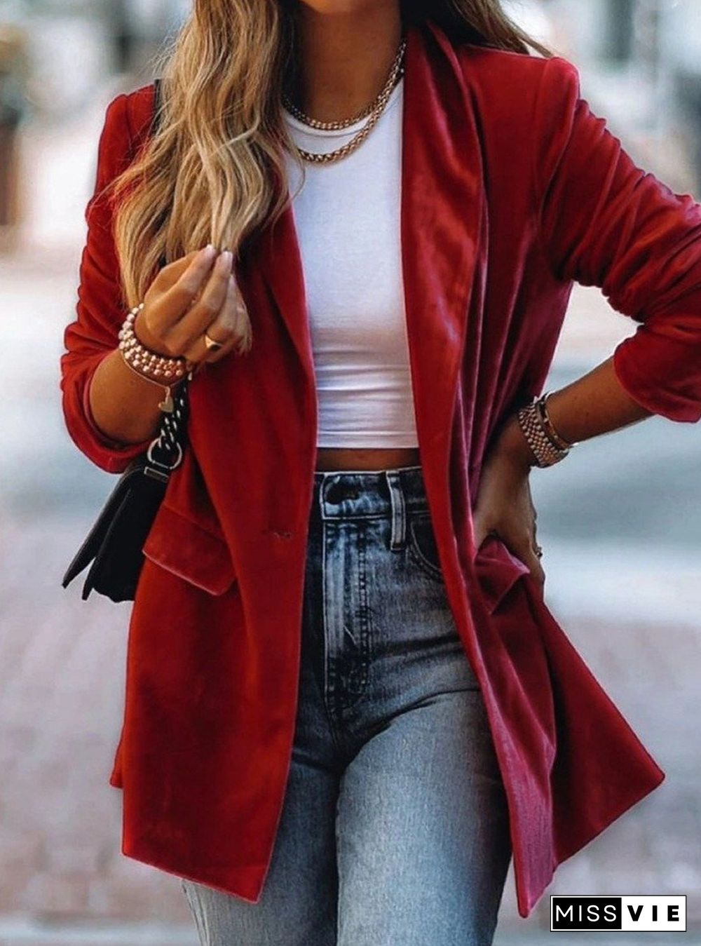 Plain Velvet Casual Jacket