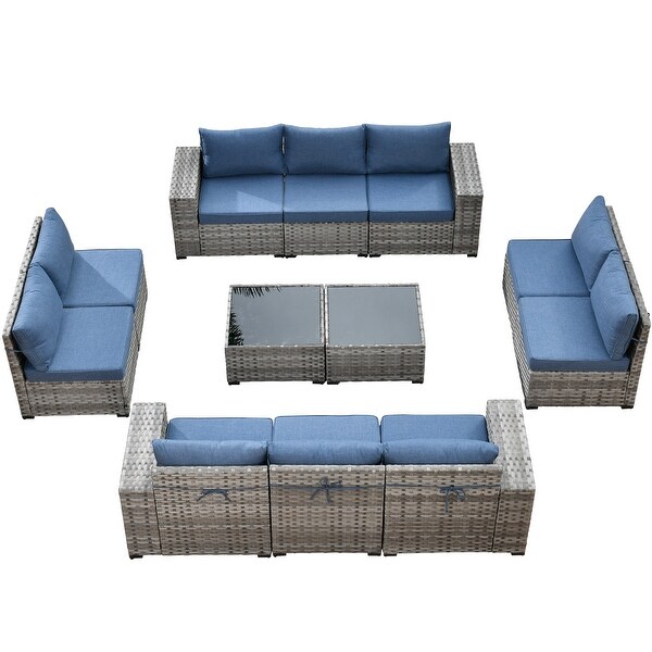 HOOOWOOO 12Piece Outdoor Patio Furniture Modular Wide Armrest Sectional Sofa Set