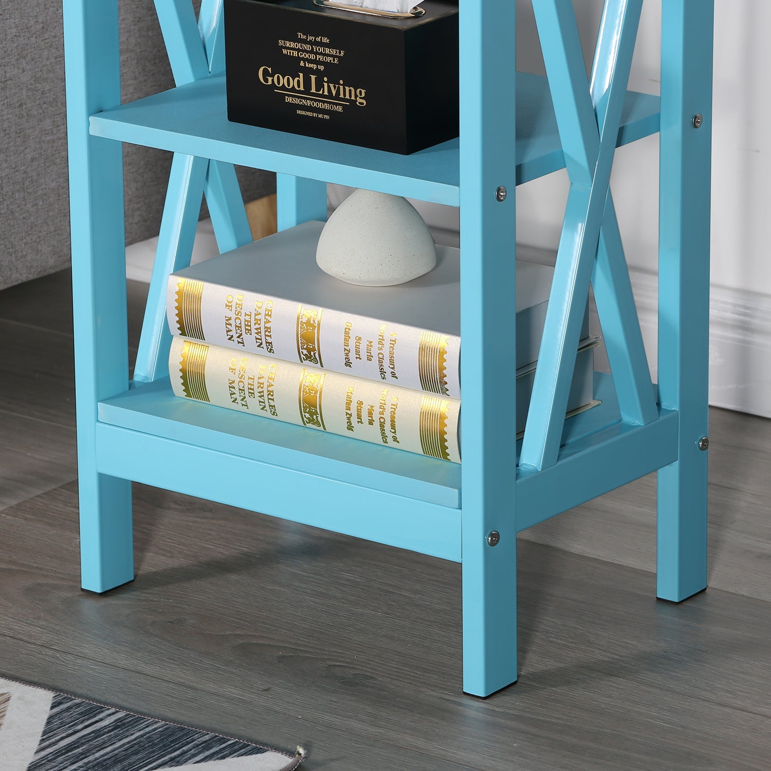 VECELO Set of 2 Nightstand End Table with 3-tier Storage Shelf for Living Room, Bedroom, Office, Light Blue