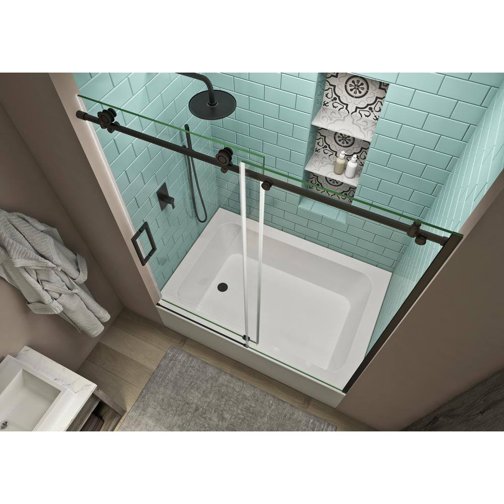 Aston Coraline XL 56 - 60 in. x 70 in. Frameless Sliding Tub Door with StarCast Clear Glass in Matte Black Left Opening TDR984EZ.UC-MB-6070-L