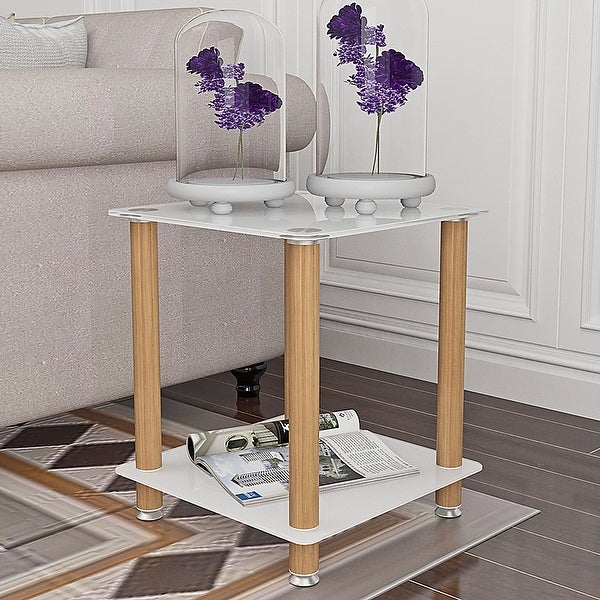 Modern 2-Tier Side Table with Storage Shelve