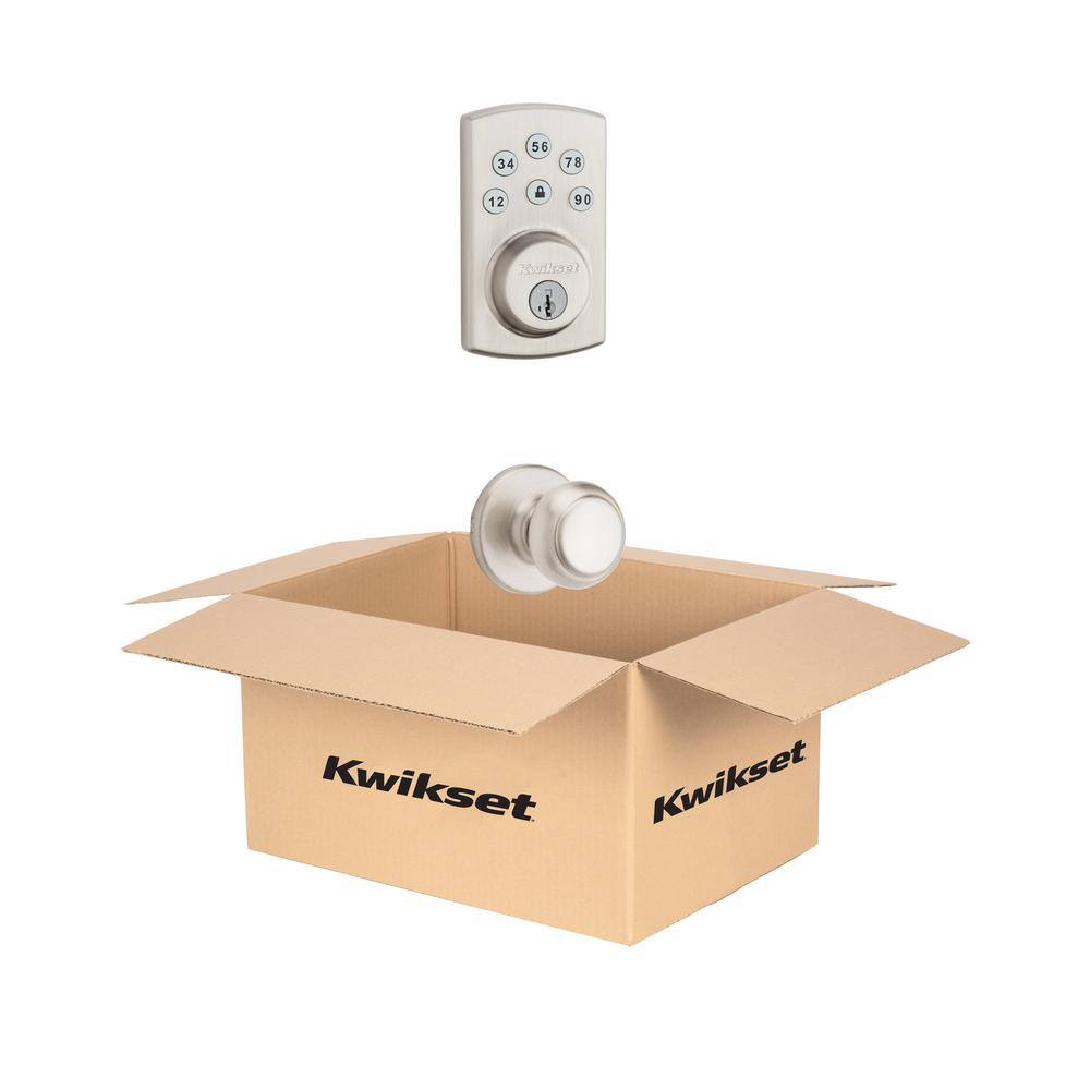 Kwikset Powerbolt2 Satin Nickel Single Cylinder Keypad Electronic Deadbolt Featuring SmartKey Security and Cove Passage Knob 90715 CV15