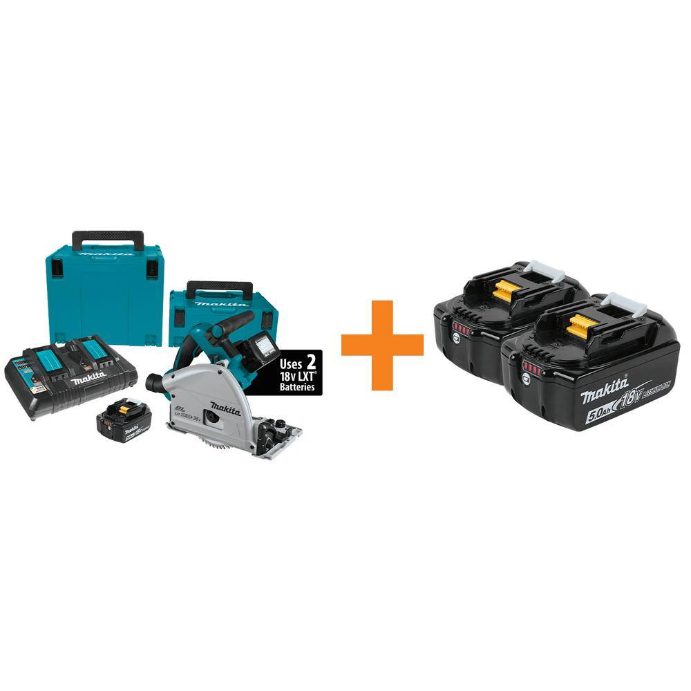 Makita 18V X2 LXT Brushless Cordless 6-12 in. Plunge Circular Saw with 2 Batteries 5.0 Ah 55T Blade XPS01PT185B2