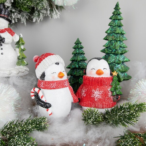 Glittered Penguins with Sweater and Scarf Christmas Figurines