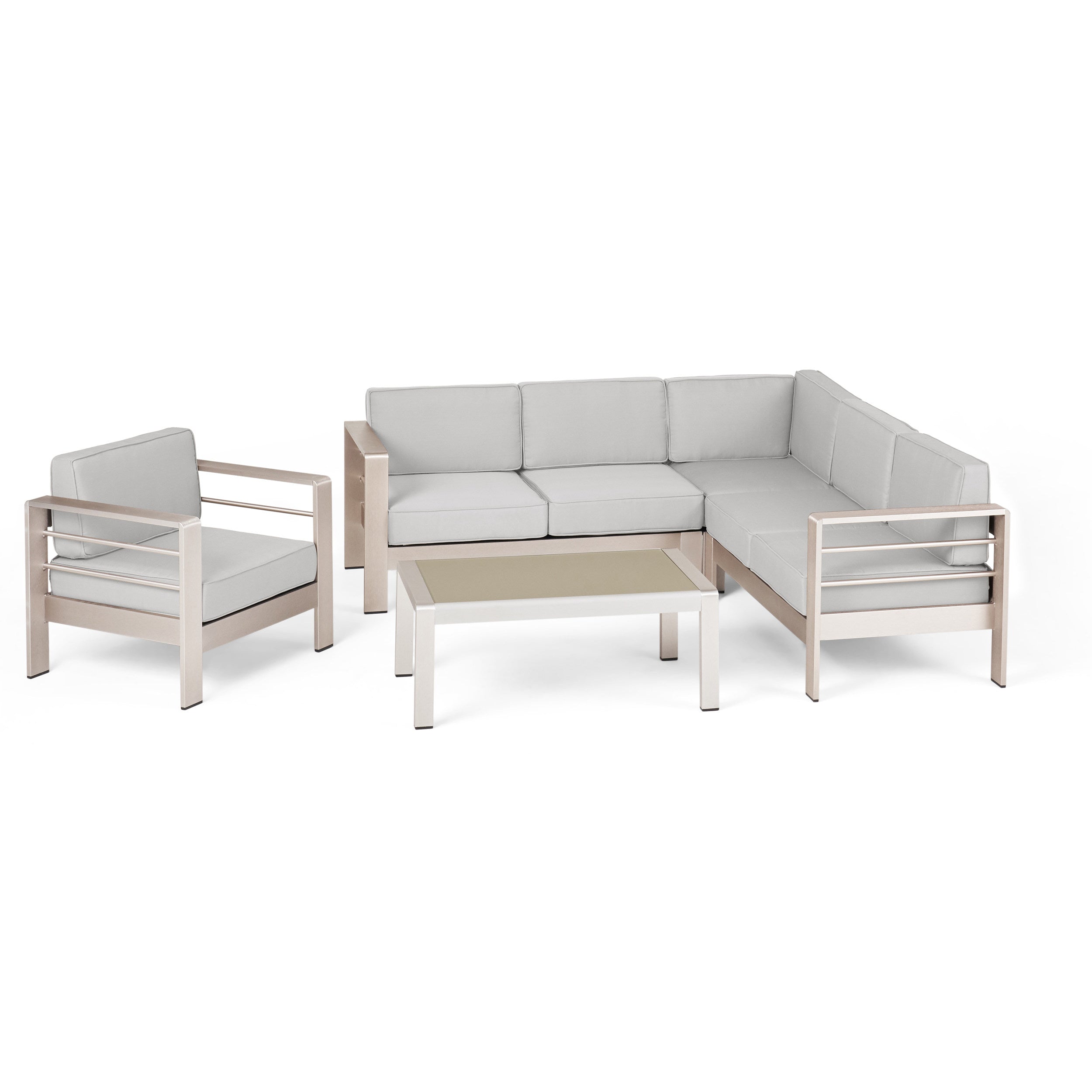 Crested Bay Outdoor Aluminum 5 Piece Sofa Set with Sunbrella Cushions