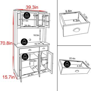 VEIKOUS 71 in. H Gray Kitchen Pantry Hutch Cabinet Storage with Buffet Cupboard Microwave Stand and Adjustable Shelves HP0405-03GY