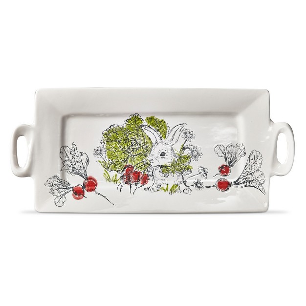 Tagltd Munching Bunny Reactive White Stoneware Platter Dishwasher Safe 20 5l X 9 0w Inches