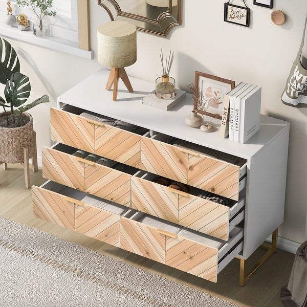 6-Drawer Dresser Wooden Storage Cabinet with Metal Legs - - 37388022