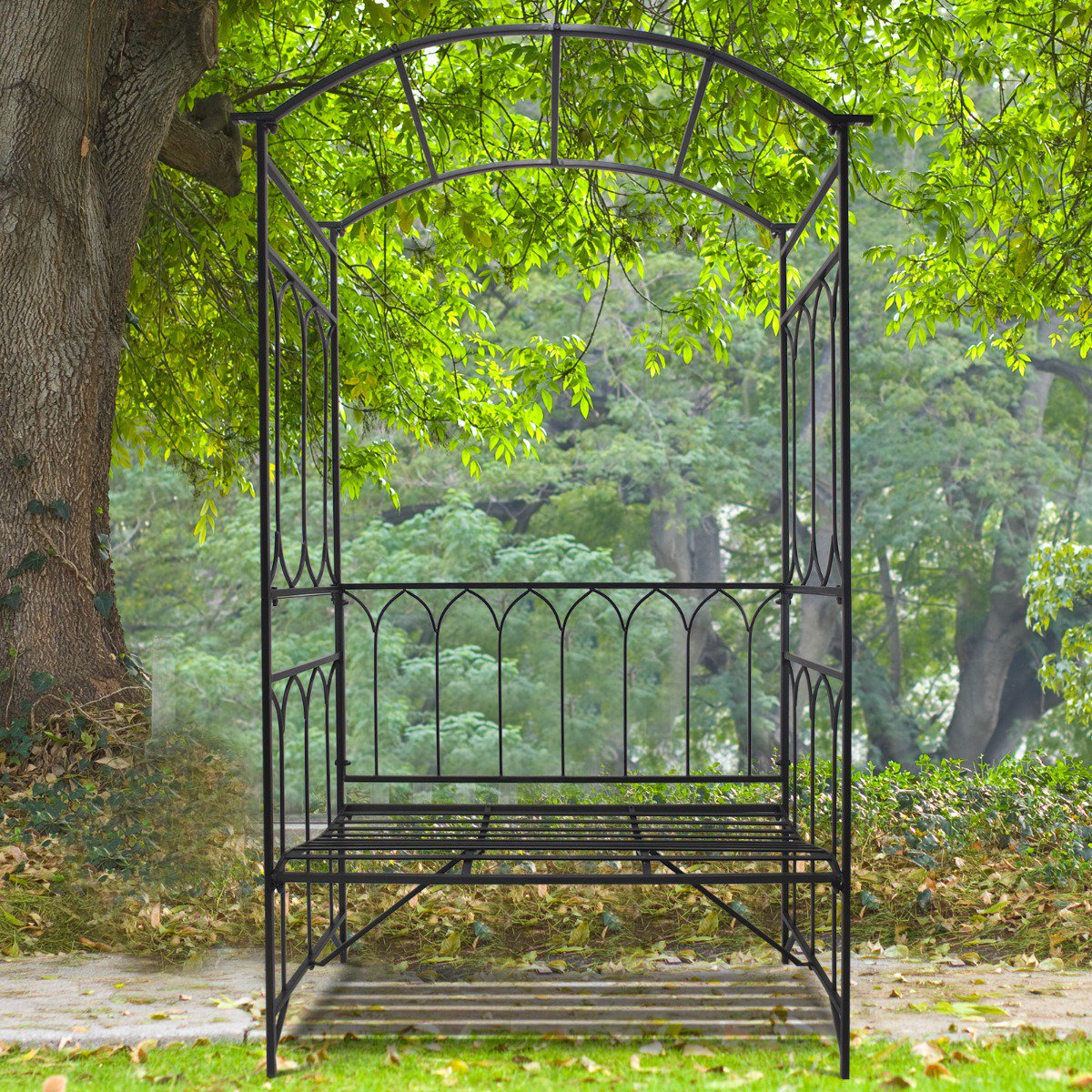 Garden Arbor Bench Plant Climbing Support Trellis for Rose Vines Black