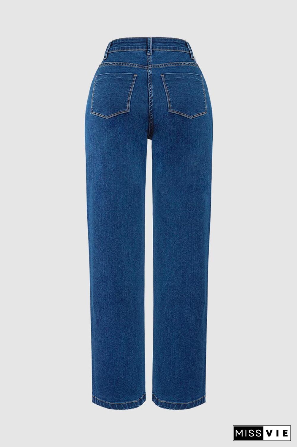 High Waist Button Straight Leg Jeans