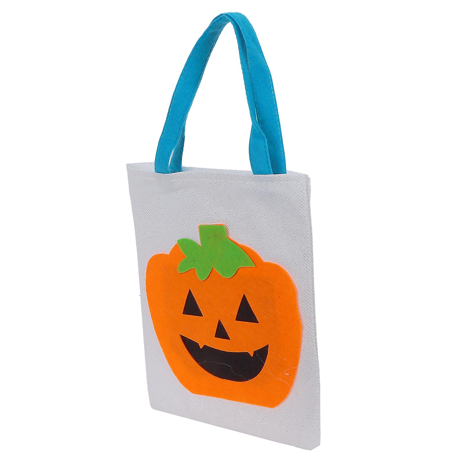 Tote Bag Linen Cute Vivid Storage Sack For Halloween Decoration Party Show Dress Upwhite Pumpkin With Green Leaves