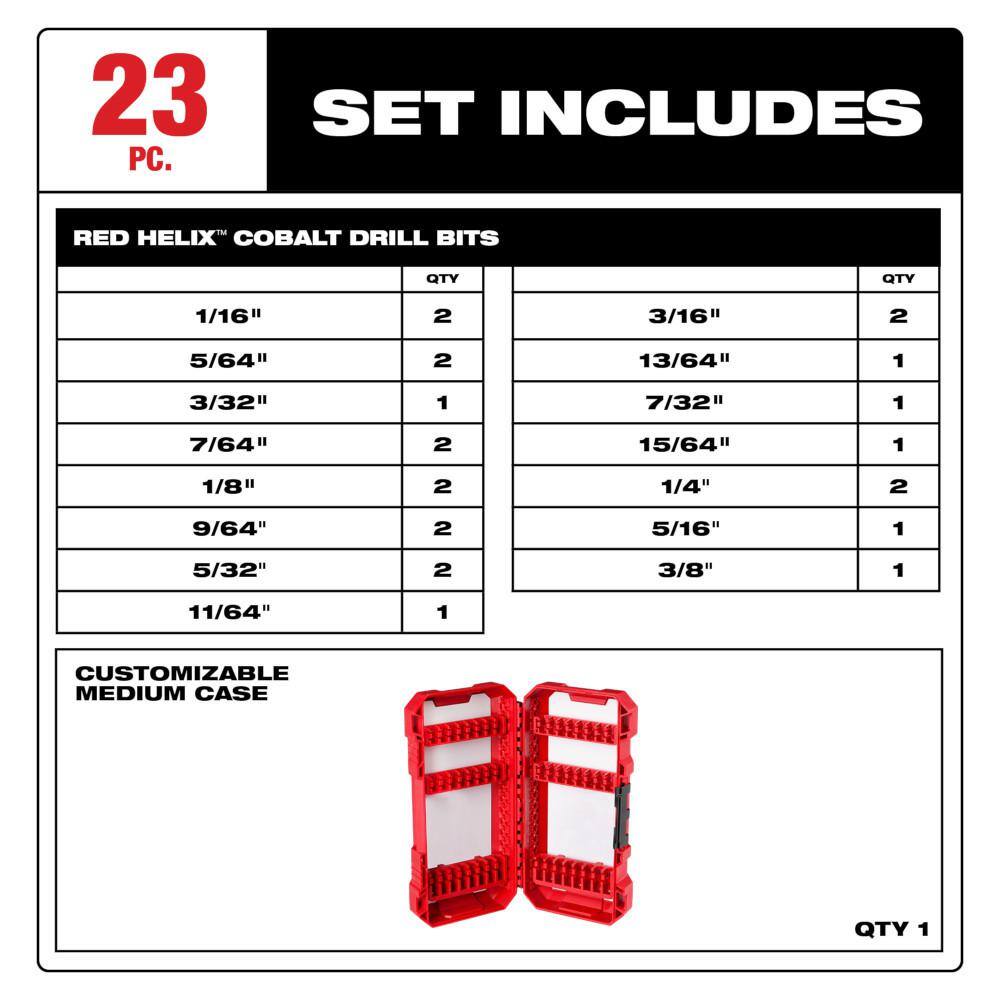 MW Cobalt Red Helix Twist Drill Bit Set for Drill Drivers (23-Piece) 48-89-2338