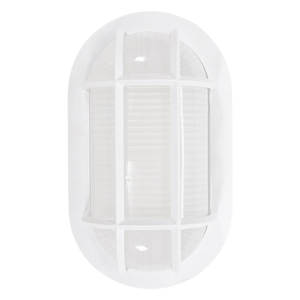 Hampton Bay 8.5 in. Oval White LED Outdoor Wall Ceiling Bulkhead Light 3 Color Temperature Options Weather Rust Resistant 800 Lumen 504071010