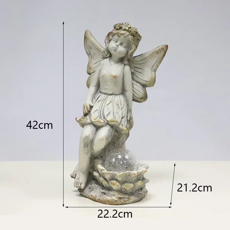 Redeco New Arrival Angel Decor Magnesia Crafts LED Solar Fashion Angel Magnesium Oxide Magnesium Oxide Crafts Garden Decor