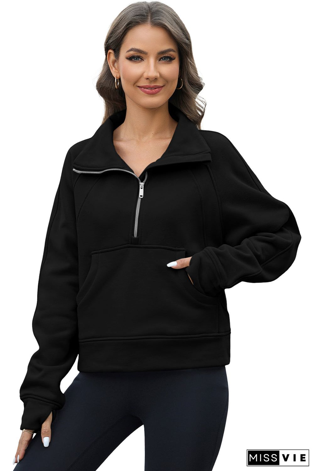 Half Zipper Kangaroo Pocket Sweatshirt