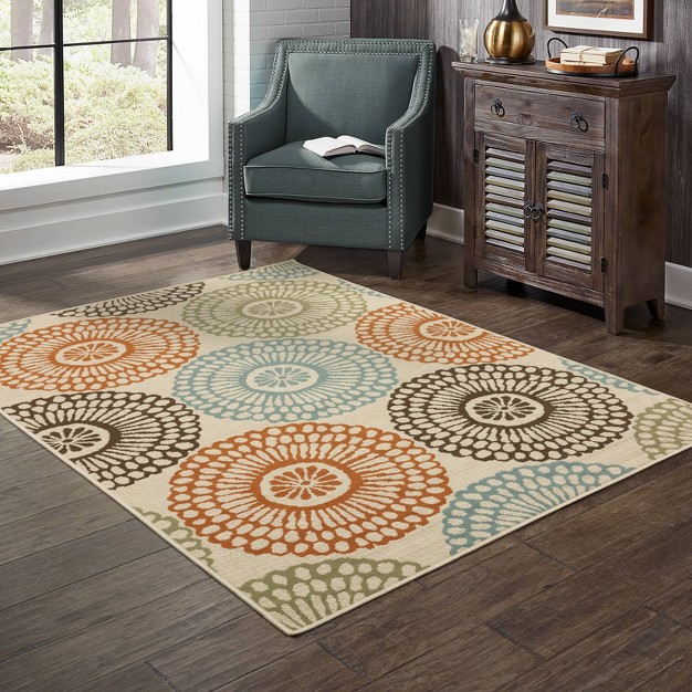 Mia Floating Medallion Patio Rug Beige blue