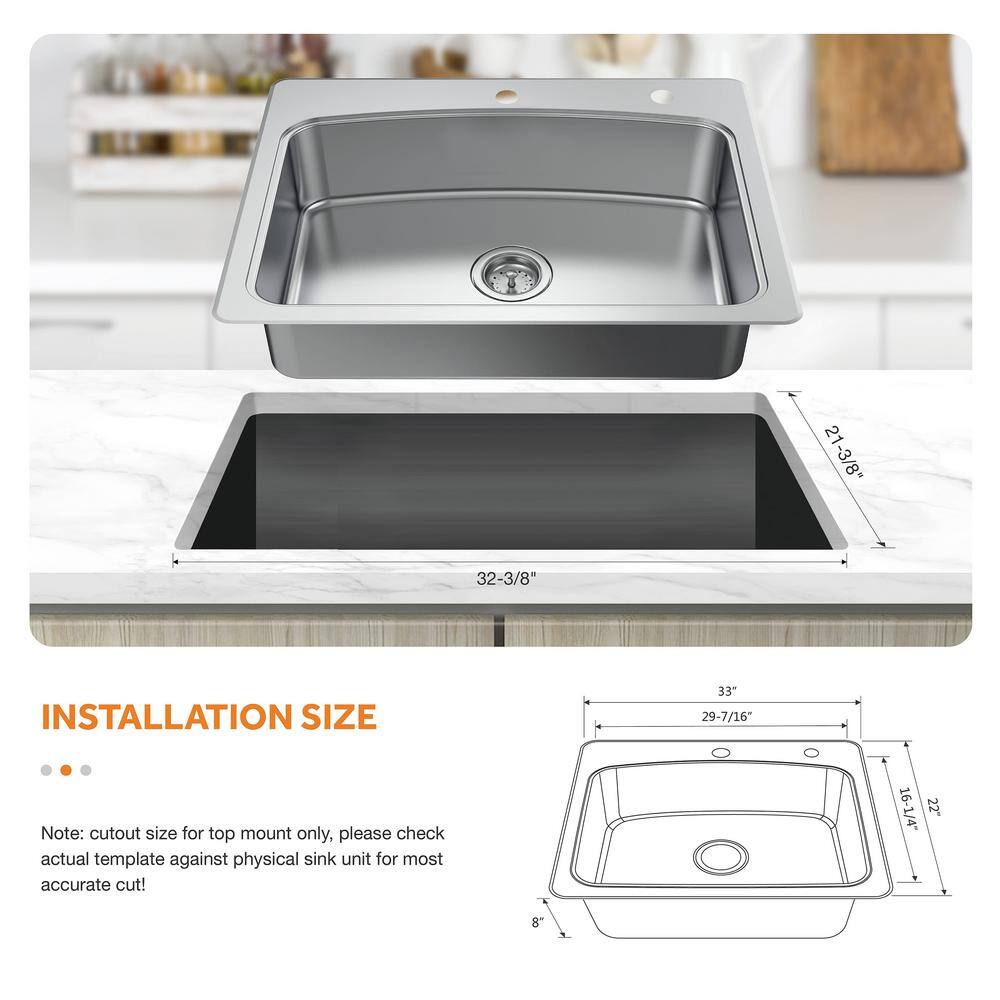 Glacier Bay All in-One 33 in. Drop-in Single Bowl 20 Gauge Stainless Kitchen Sink with Pull-Out Faucet VT3322R18