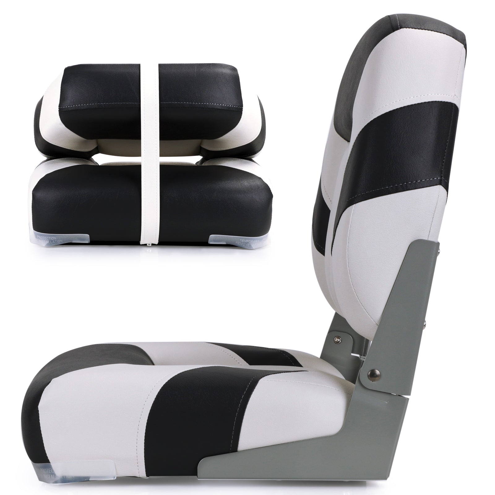 NORTHCAPTAIN Deluxe White/Black Low Back Folding Boat Seat， 2 Seats