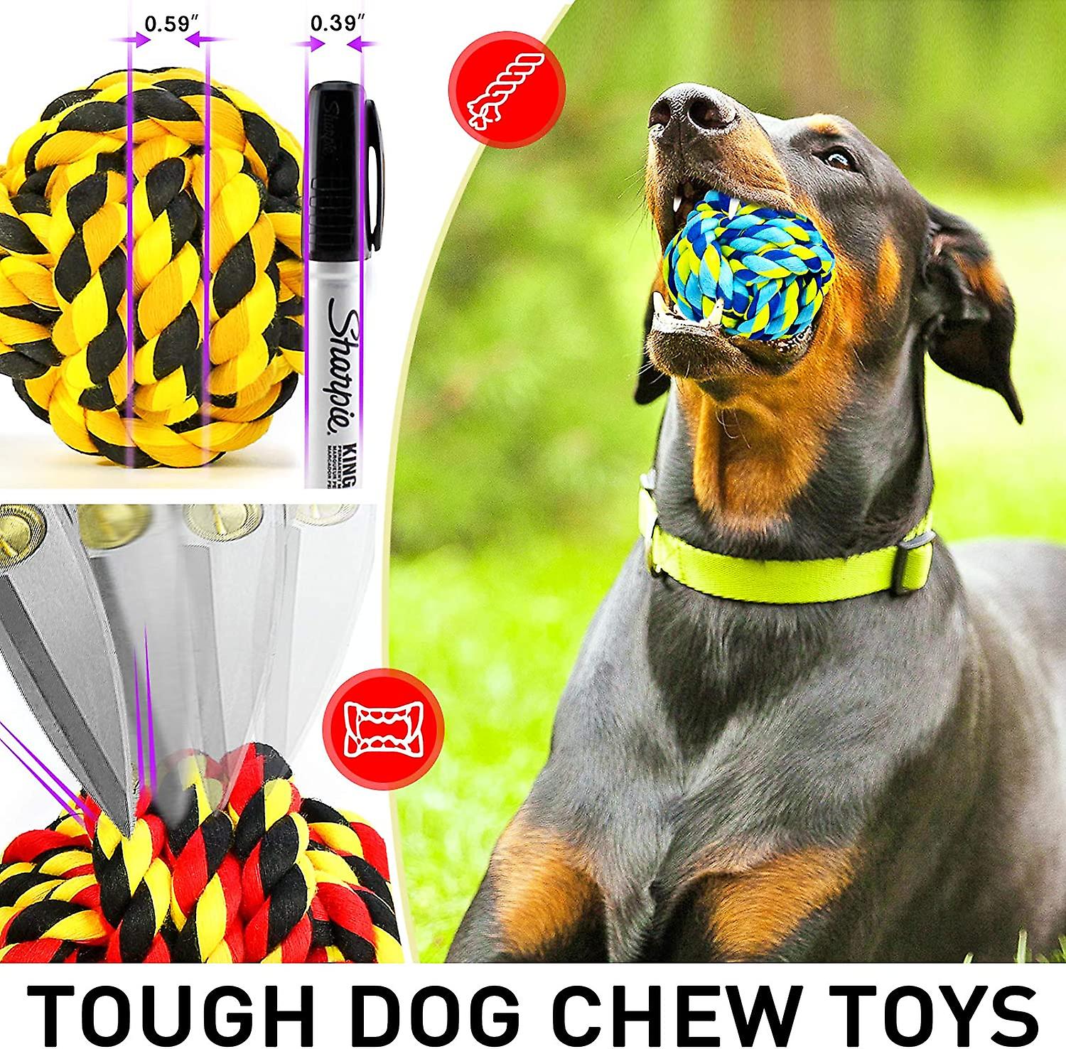 Xl Dog Chew Toys For Aggressive Chewers， Dog Balls For Large Dogs， Heavy Duty Dog Toys With Tough Twisted， Dental Cotton Dog Rope Toy For Medium Dogs，