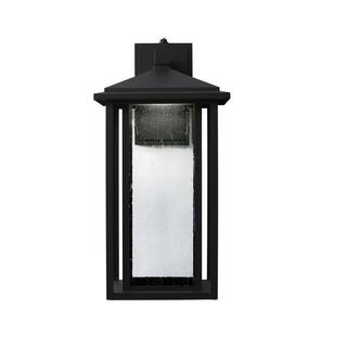 Home Decorators Collection Mauvo Canyon Black Dusk to Dawn Large LED Outdoor Wall Light Fixture with Seeded Glass L-06005-DEL