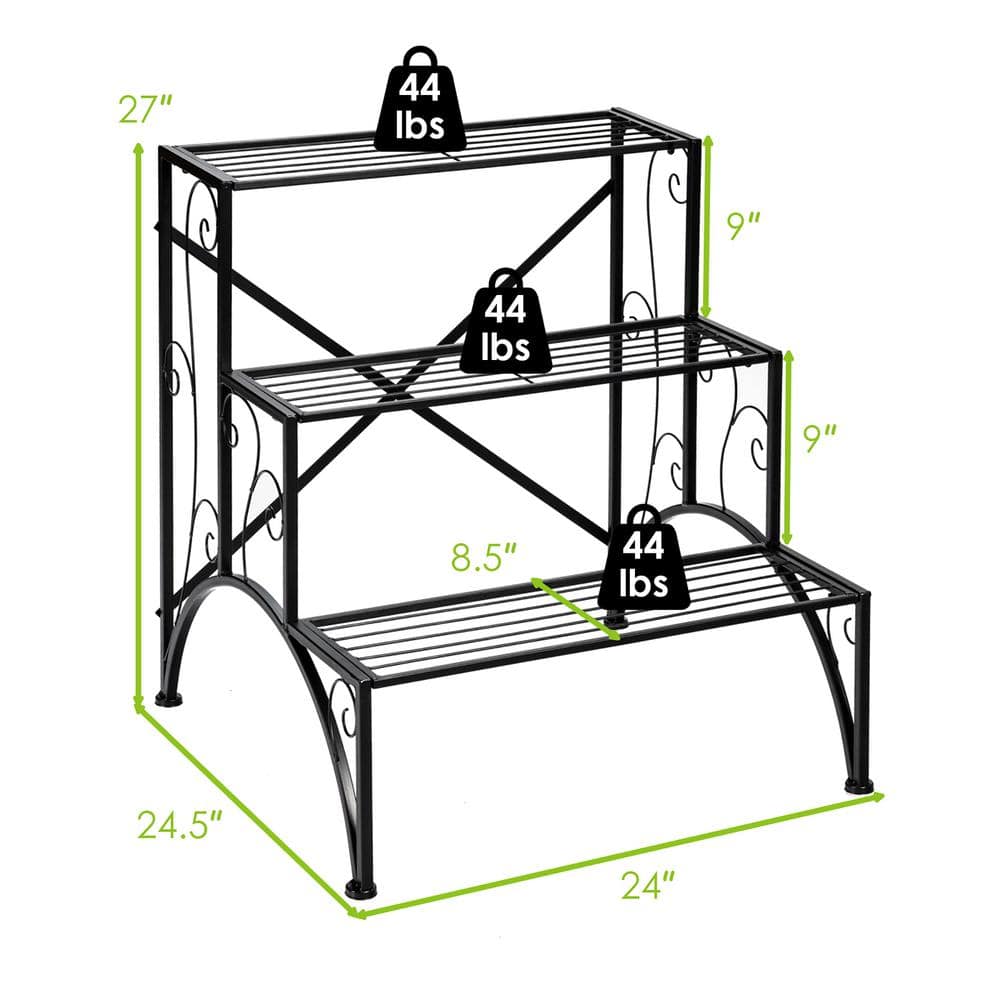 Costway Plant Rack Iron Plant Stand Garden Shelf Stair Style Decorative (3-Tier) HZ10027