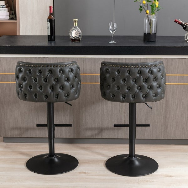 Modern PU Upholstered Bar Stools with the Whole Back Tufted， Set of 2