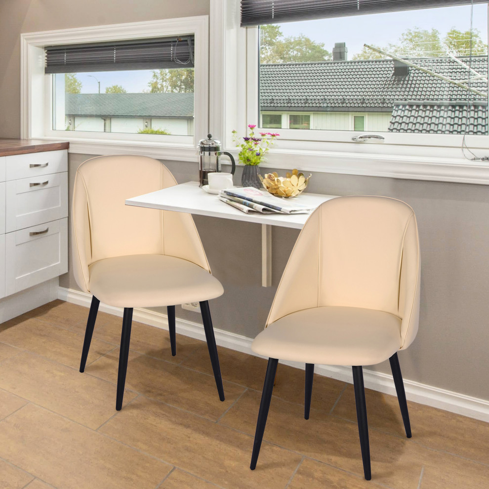 Armless Side Dining Chair Upholstered Dining Room Cream Beige Set of 2   Midcentury   Dining Chairs   by specialty imports  Houzz