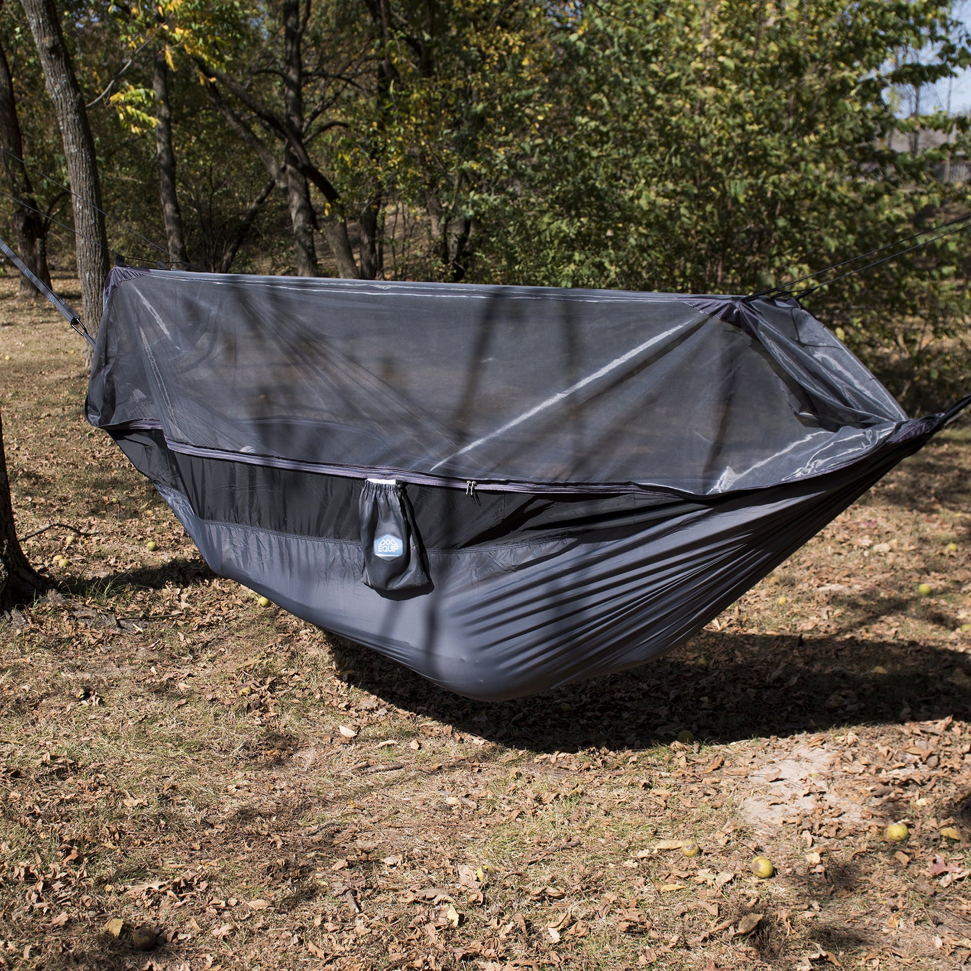 Equip Nylon Mosquito Hammock with Attached Bug Net, 1 Person Dark Gray and Black, Size 115" L x 59" W