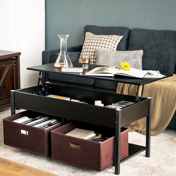 Gymax Lift Top Coffee Table Multifunctional Pop-up Central Table with