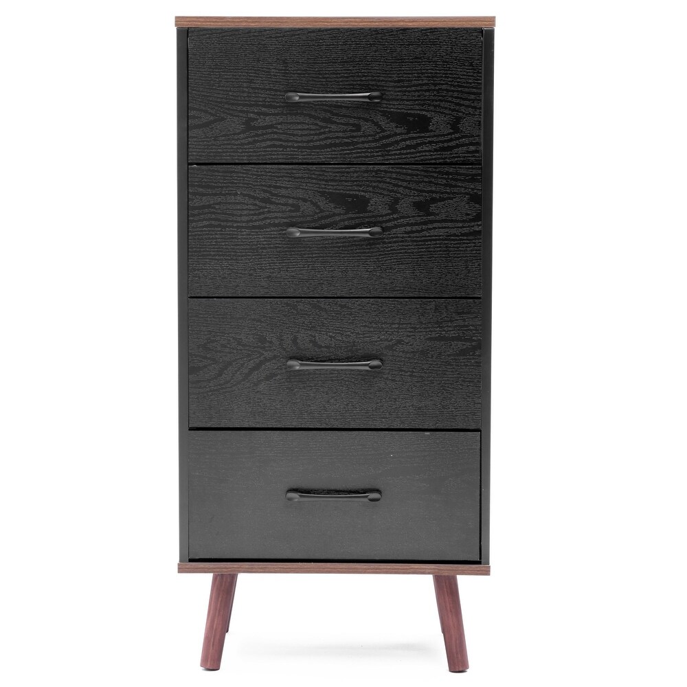 Black Manufactured Wood 4 Drawer Accent Chest with Brown Accents