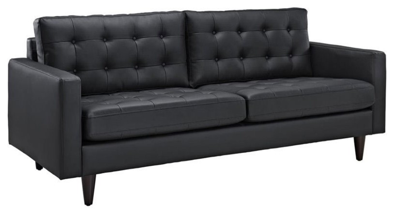 Maklaine Leather Tufted Sofa in Black   Midcentury   Sofas   by Homesquare  Houzz