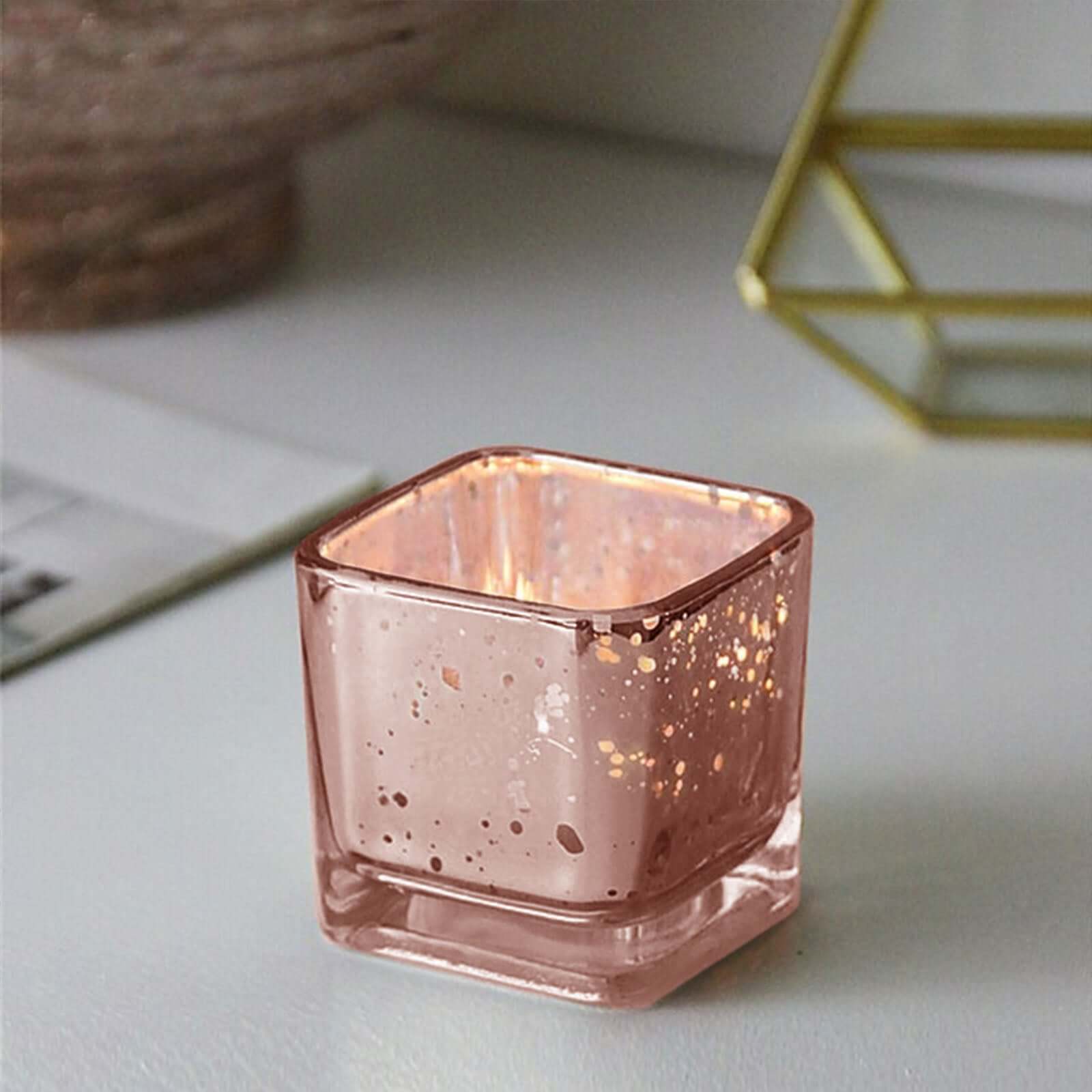 12 Pack Rose Gold Mercury Glass Candle Holders, Votive Glittered Tealight Holders 2