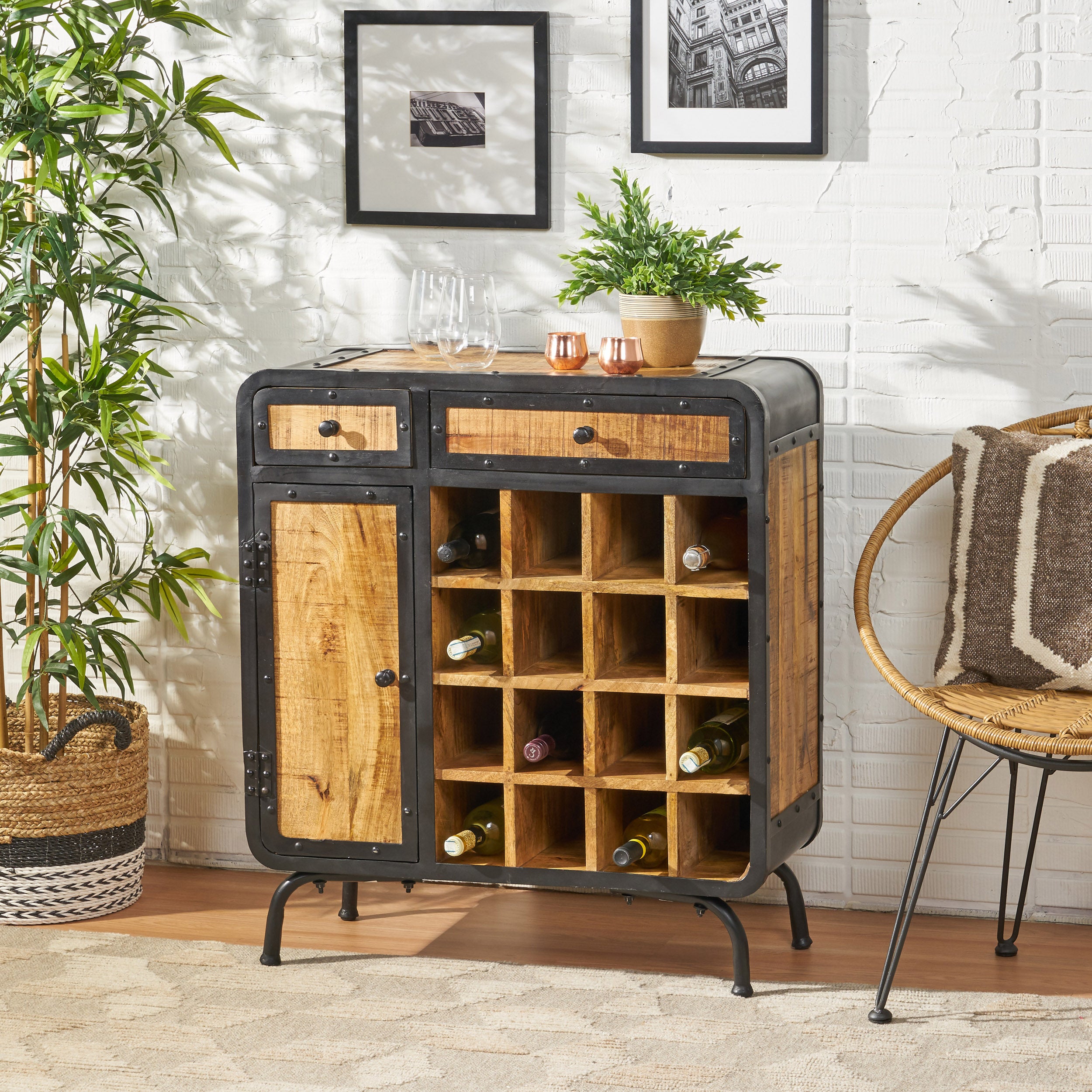 Spring Industrial Design Wine Rack Bar Cabinet